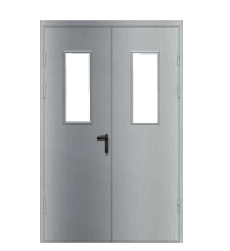 Металлическая дверь двустворчатая, с остеклением. Размер 2100х1200